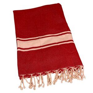 By Foutas‎ Edmiston Red Rectangle Scarf Fringe Trim Lightweight Wrap Shawl